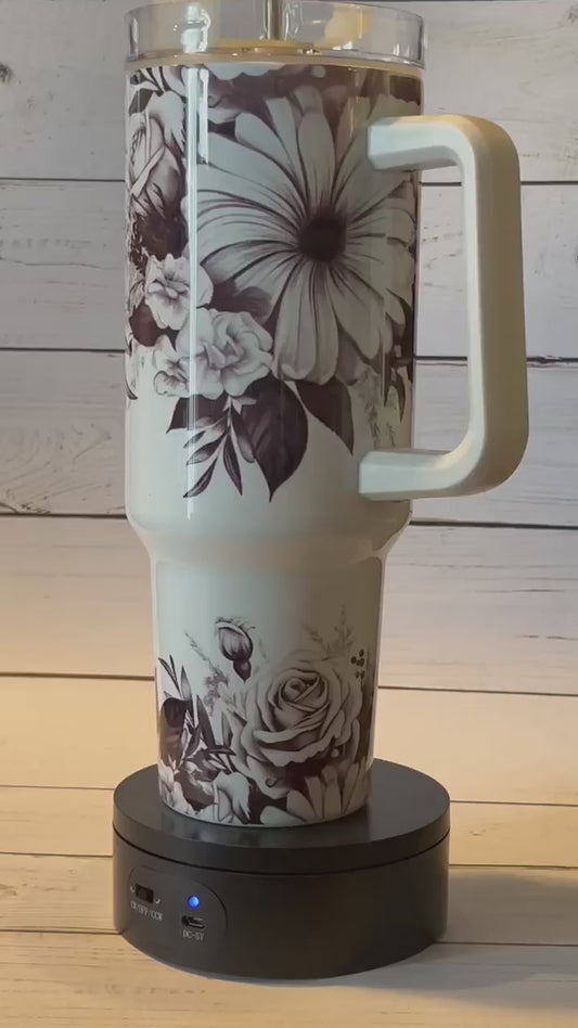 Black and white floral Cow Tumbler